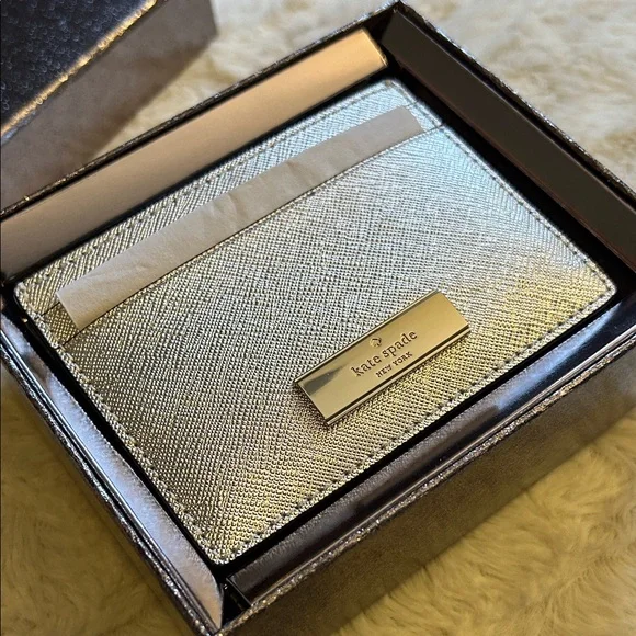 Kate Spade Metallic Kenzie Glitter  Lunar Light cardholder wallet - Picture 2 of 10